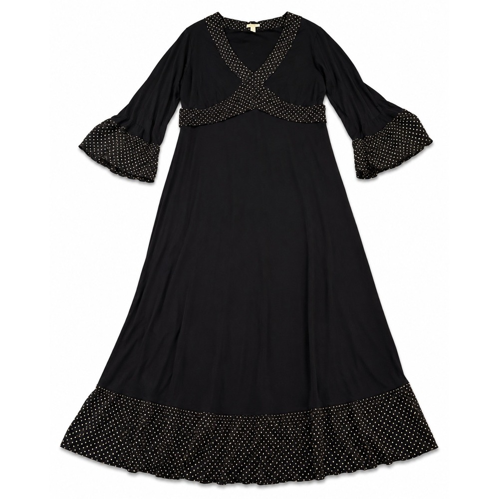 Hanna G Black Maxi Dress Polka Dot Whimsygoth Boho Bell Sleeve Empire Waist Boho
